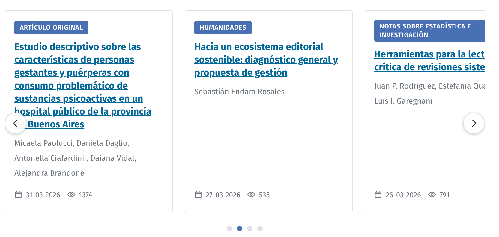 El carrusel avanzado una página, con sus flechas y puntos